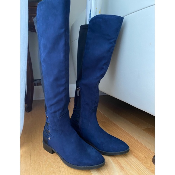 ❌SOLD❌NEW EXPRESSIONS blue suede knee high boots size 6 - Picture 4 of 7